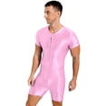 thumbnail image 4 of YEAHDOR Mens Short Sleeve Zipper Jumpsuit Workout Bodybuilding Bodysuit Swimwear Pink M, 4 of 5