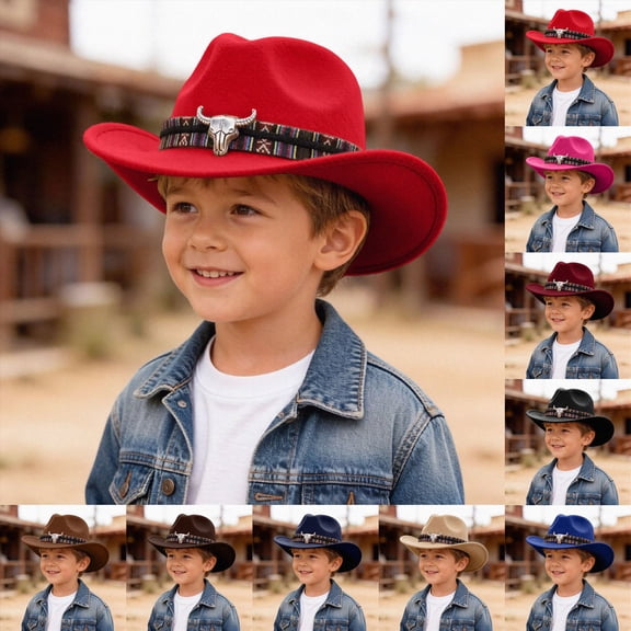 Quealent Toddler Cowboy Hat, Felt Cowboy Hats for 1-15, Western Cowgirl Costume for Kids, Boy and Girl Blue 3-8 Years