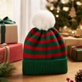 thumbnail image 6 of Voska Kid's Green Red Striped Christmas Beanie Hat Winter Warm Stretchy Knit Ear Cover Cap Unisex Boys Girls Holiday Daily A, 6 of 6