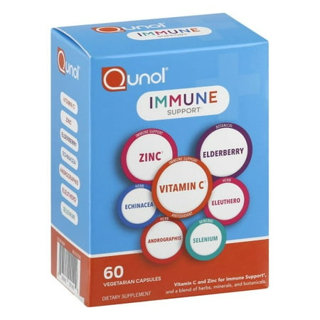 Qunol Immune Support, 7 in 1, Immune Booster, Vitamin C, Zinc, Elderberry, Echinacea, Selenium, Eleuthero and Andrographis, Vegetarian Capsules, 60 Count