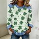 thumbnail image 1 of TaTaai Womens St Patrick Day Shirt 2025 Spring Long Sleeve Patchwork Round Neck Casual Blouse Solid Color Soft Comfy Top for Holiday Party Daily Wear Gift, 1 of 5