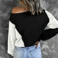 thumbnail image 4 of IROINNID Womens Sweater One-Shoulder Pullover Sweater Color Block Casual Short Length Long Sleeve Autumn and Winter Blouse Patchwork Tops Sweater, 4 of 7