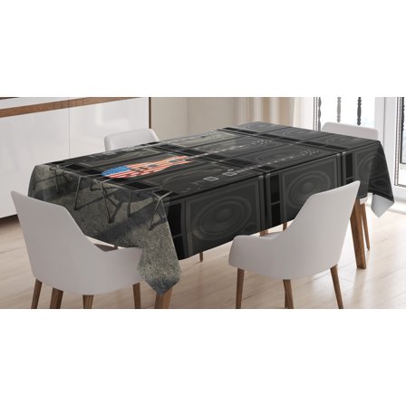 Ambesonne Music Tablecloth Rectangular Table Cover, Digital Rock Guitar, 52"x70", Multicolor