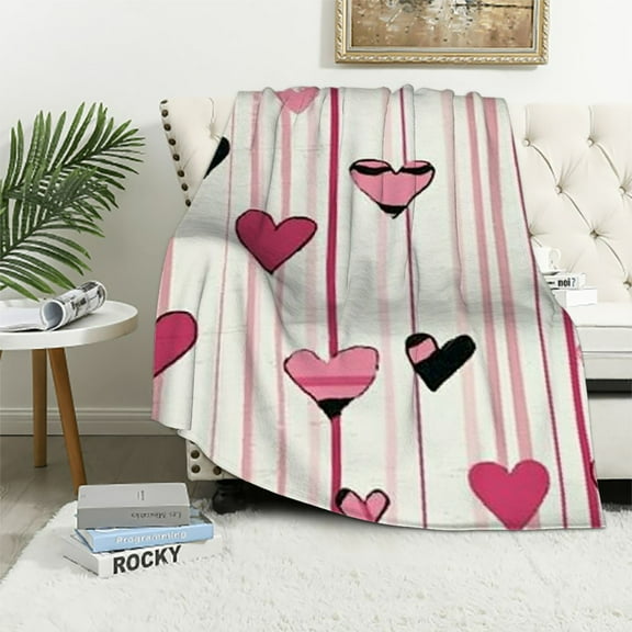 BCIIG Hearts Pink Stripe Pattern Warm Lightweight Blanket Soft Fleece Blanket Throw for All Seasons 40x50in