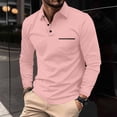 thumbnail image 2 of IAJDKMEK Men's Long Sleeve V-Neck Polo Shirts - Button Pocket Casual Top, Utility Style Mens Polo Shirts with Soft Knit, Modern Shirts for Men with Refined Relaxed Look,Pink XL, 2 of 5