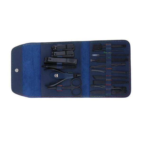 Kit de Manicura de material acero Inoxidable de 16 Piezas para Mujeres, Removedor de Cutículas para Hombres Azul