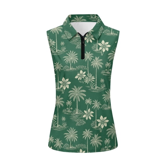 Whosucclay Palm Tree Island Print Golf Athletic Vest for Female Comfort Casual Quick Dry Women's Sleeveless Golf Shirts XS - 2XL