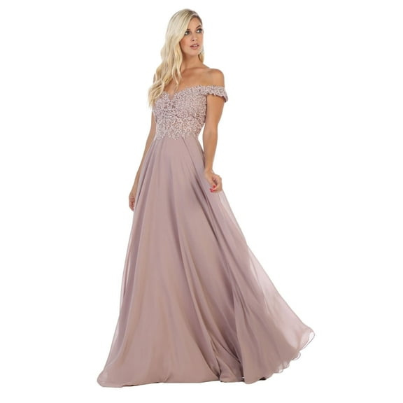 Women's May Queen MQ1602 Off Shoulder Corset Flowy Prom 2026 Gown Mauve 6