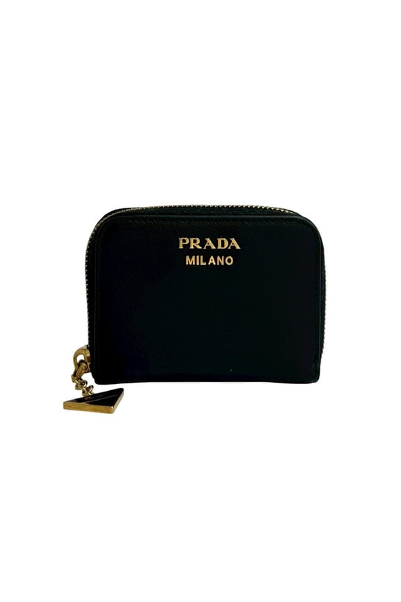 Pre-Owned PRADA Saffiano Leather Round Zip Coin Case, Wallet, Black, 36337