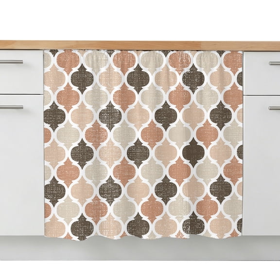 Ombre Brown Geometric Plaid Retro Abstract Morocco Gingham Sink Skirt 11"W x 13"L,Dustproof Under Sink Curtain Skirt for Bathroom Kitchen,Adhesive Short Curtain Vanity Cover for Laundry Closet