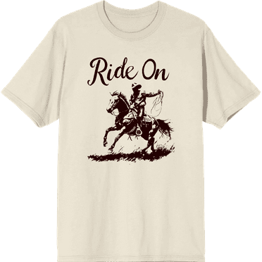 Cowboy "Ride On" Adult Natural Crew Neck Short Sleeve Tee-Small