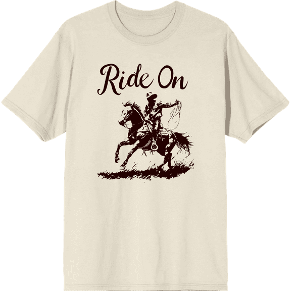 Cowboy "Ride On" Adult Natural Crew Neck Short Sleeve Tee-XL