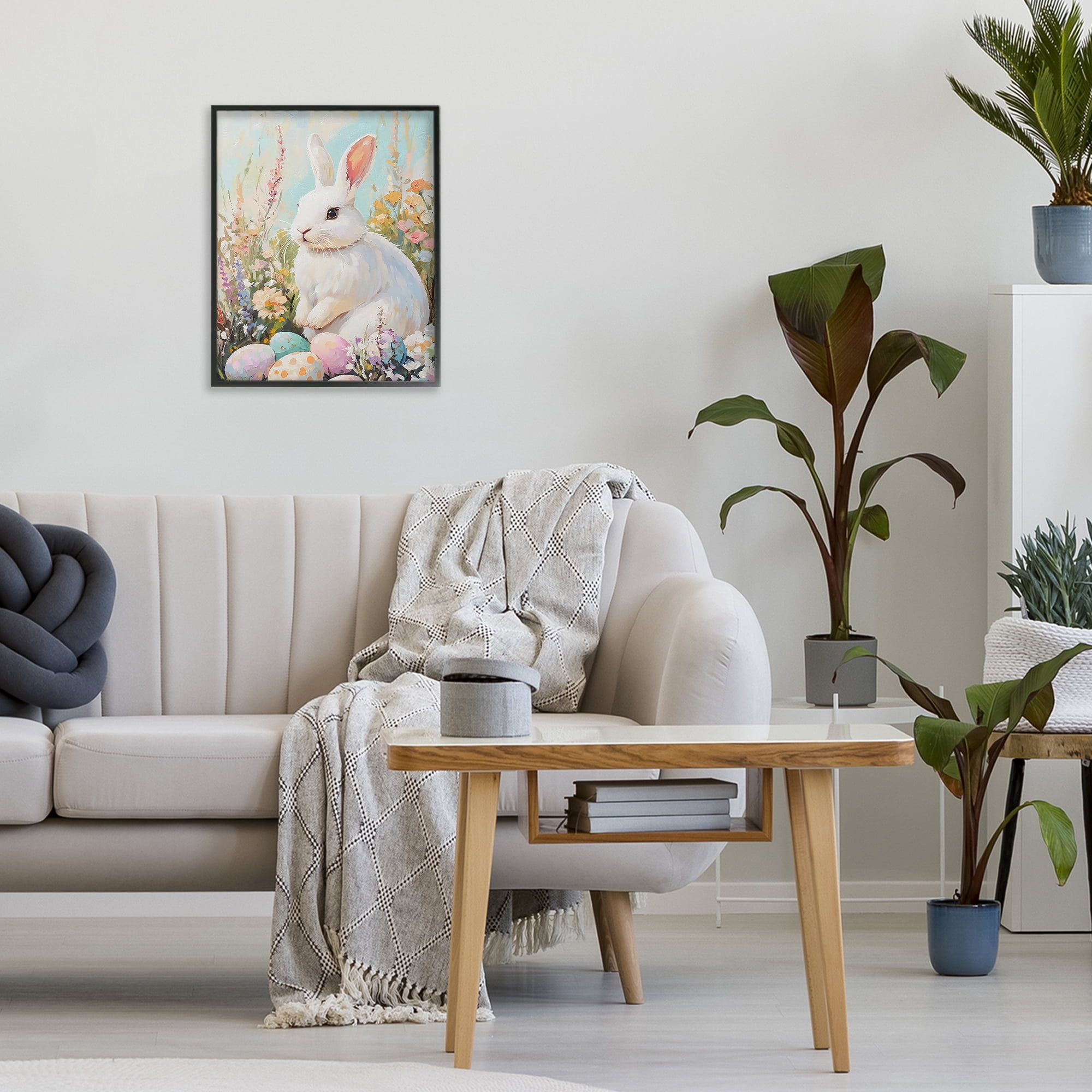 Stupell Industries White Easter Bunny in Wildflowers Black Framed Giclee Art, design by The Prints Vibe