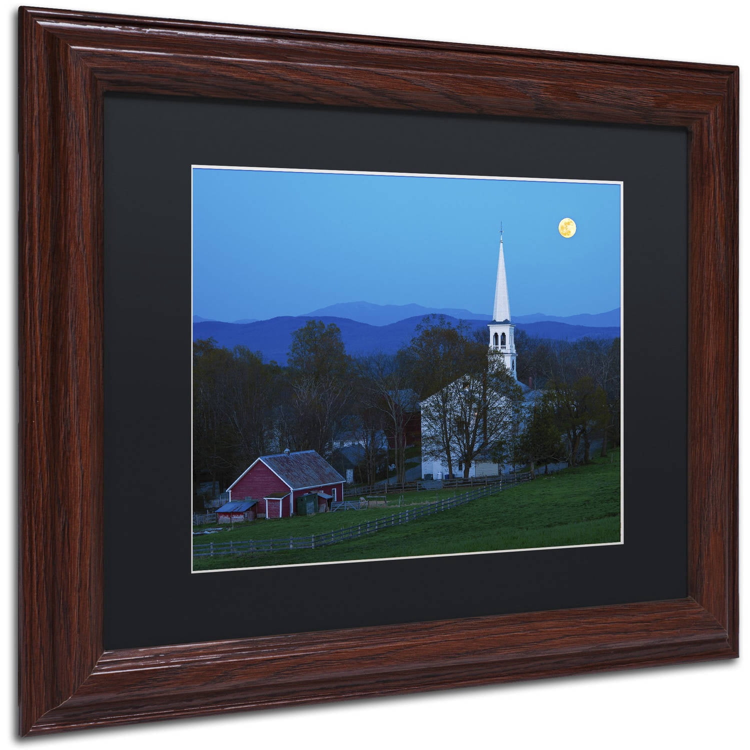 Trademark Fine Art "Moonrise at Peacham" Canvas Art by Michael Blanchette Photography Black Matte, Wood Frame