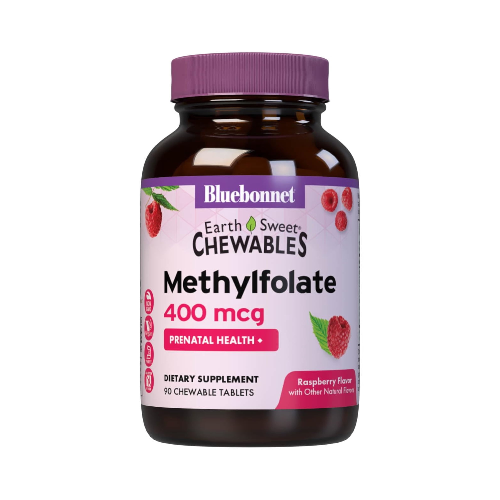 Bluebonnet EarthSweet Methylfolate 400 mcg Active Coenzyme 5-MTHF - Raspberry, 90 Days