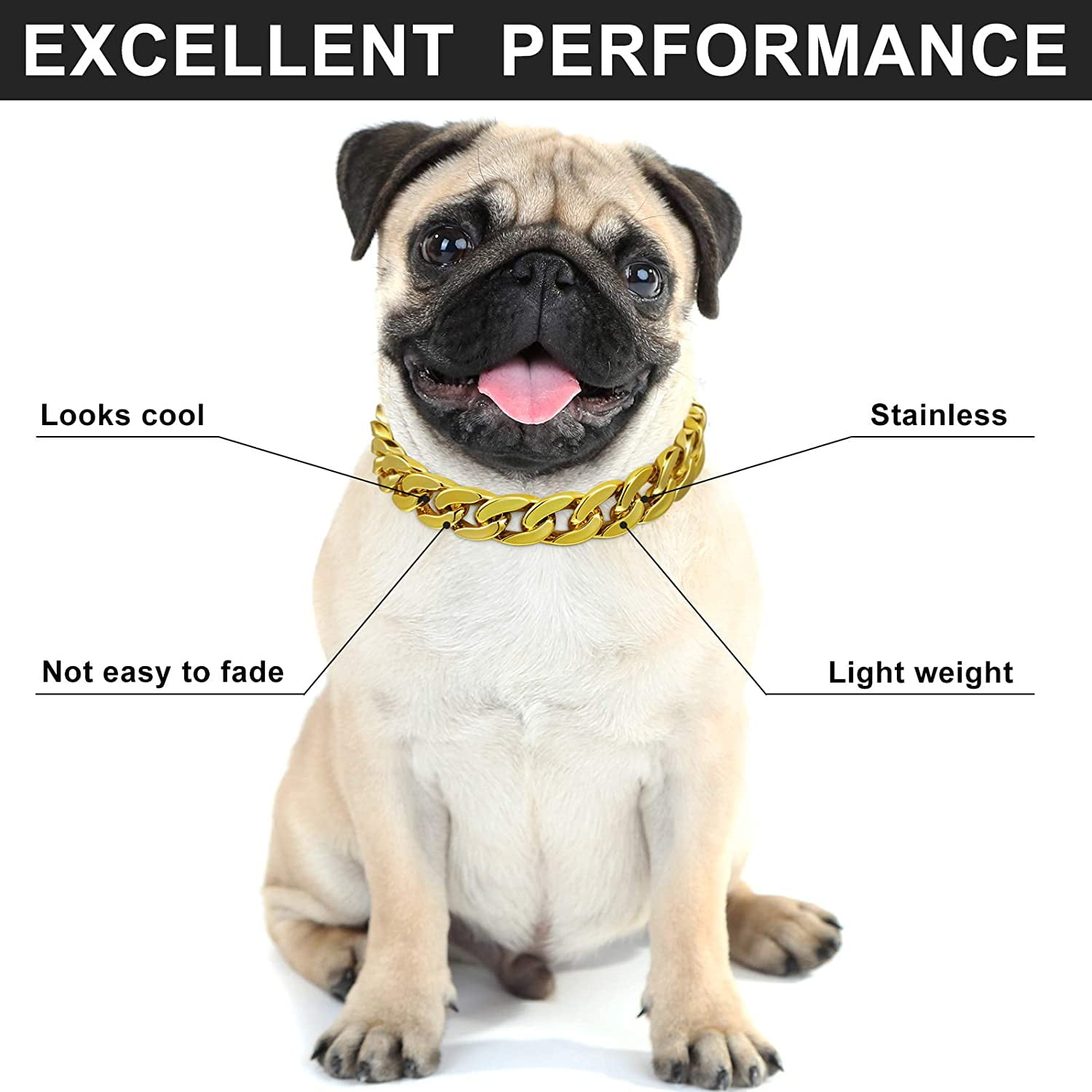  Gold Chain Dog Collar-15mm Cute Dog Collar Pet Gold Necklace  Bulldog Light Metal Puppy Jewelry 20 Chain Puppy Costume : Pet Supplies