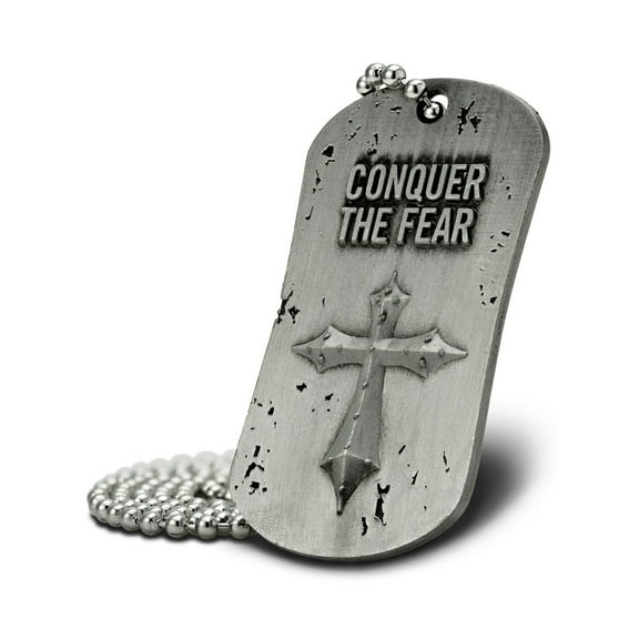 Conquer the Fear Antique Finish Dog Tag-Joshua 1:9 (4 Pack) by Shields of Strength