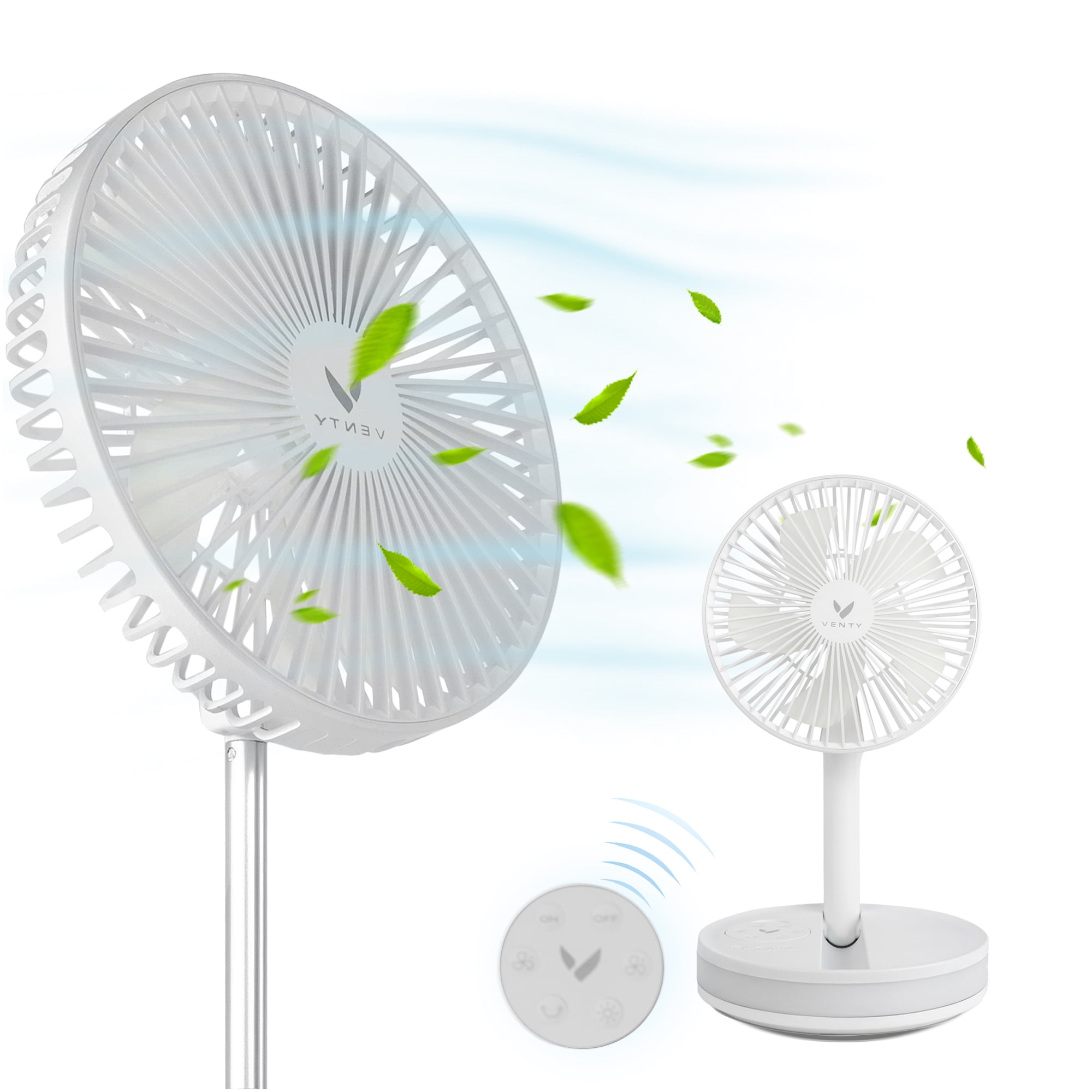 Original Venty Portable Folding Fan from Kickstarter - Wireless Battery  Operated Fan With 4 Speeds, Oscillation, Remote, Light - Walmart.com