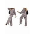 thumbnail image 3 of Women'S Two-Piece Suit Round Neck Basic Top Wide-Leg Pants Suit Grey M, 3 of 8