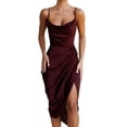 thumbnail image 1 of Vestido Sexy De Satén Dividido Vestido elegante Moda Sexy Split Satén Vestido Swing Collar Party (Vino rojo S) Cgtredaw Para estrenar, 1 of 1