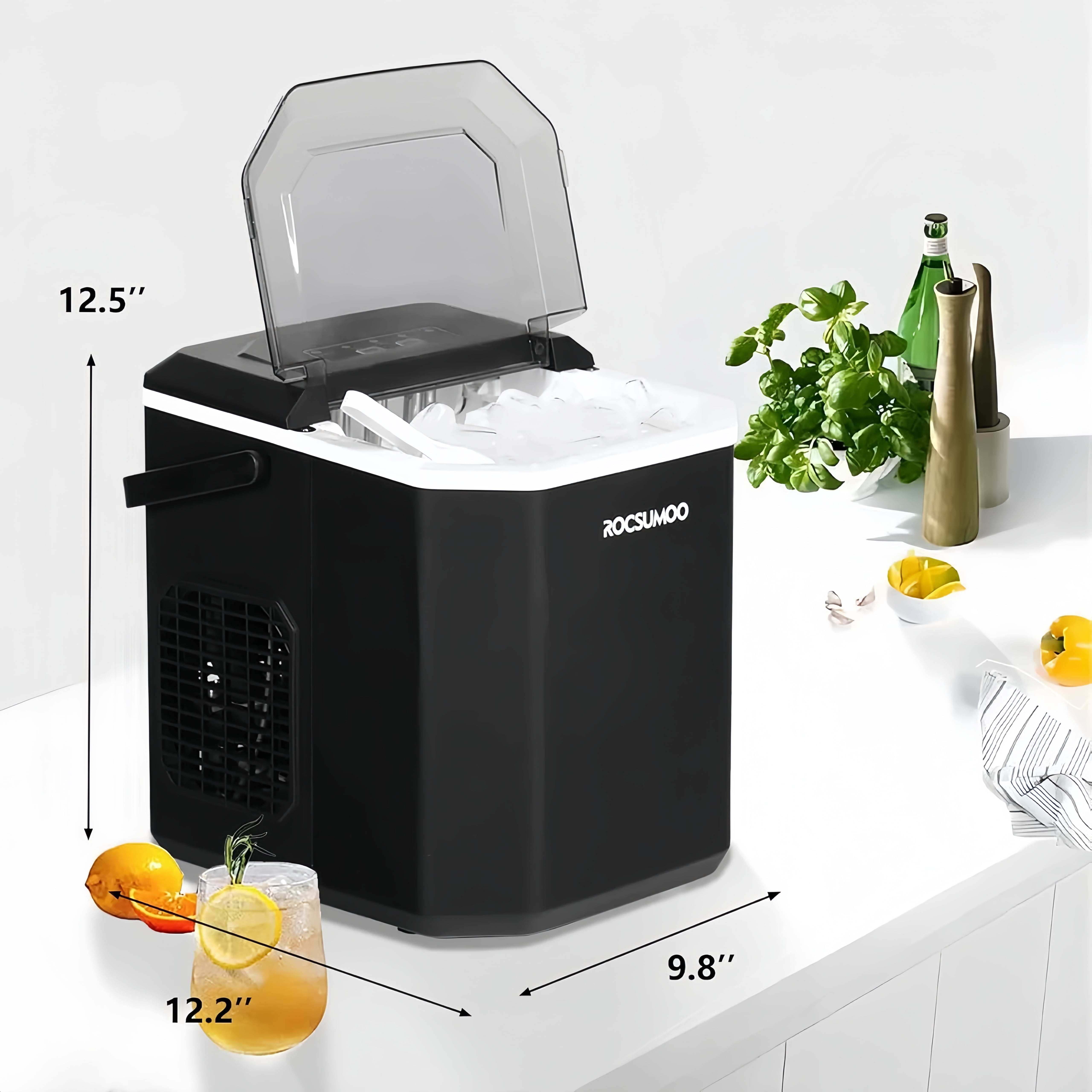 Portable Ice Maker – Self-Cleaning, 26lbs/24H, 9 Cubes in 6 Mins, 2 Bullet Ice Sizes, Quiet, Black for Kitchen/Party