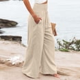 thumbnail image 6 of felwors Women Linen Palazzo Pants Summer Boho Wide Leg High Waist Casual Lounge Pant 2026 Beach Travel Vacation Outfits (Beige, XL), 6 of 8