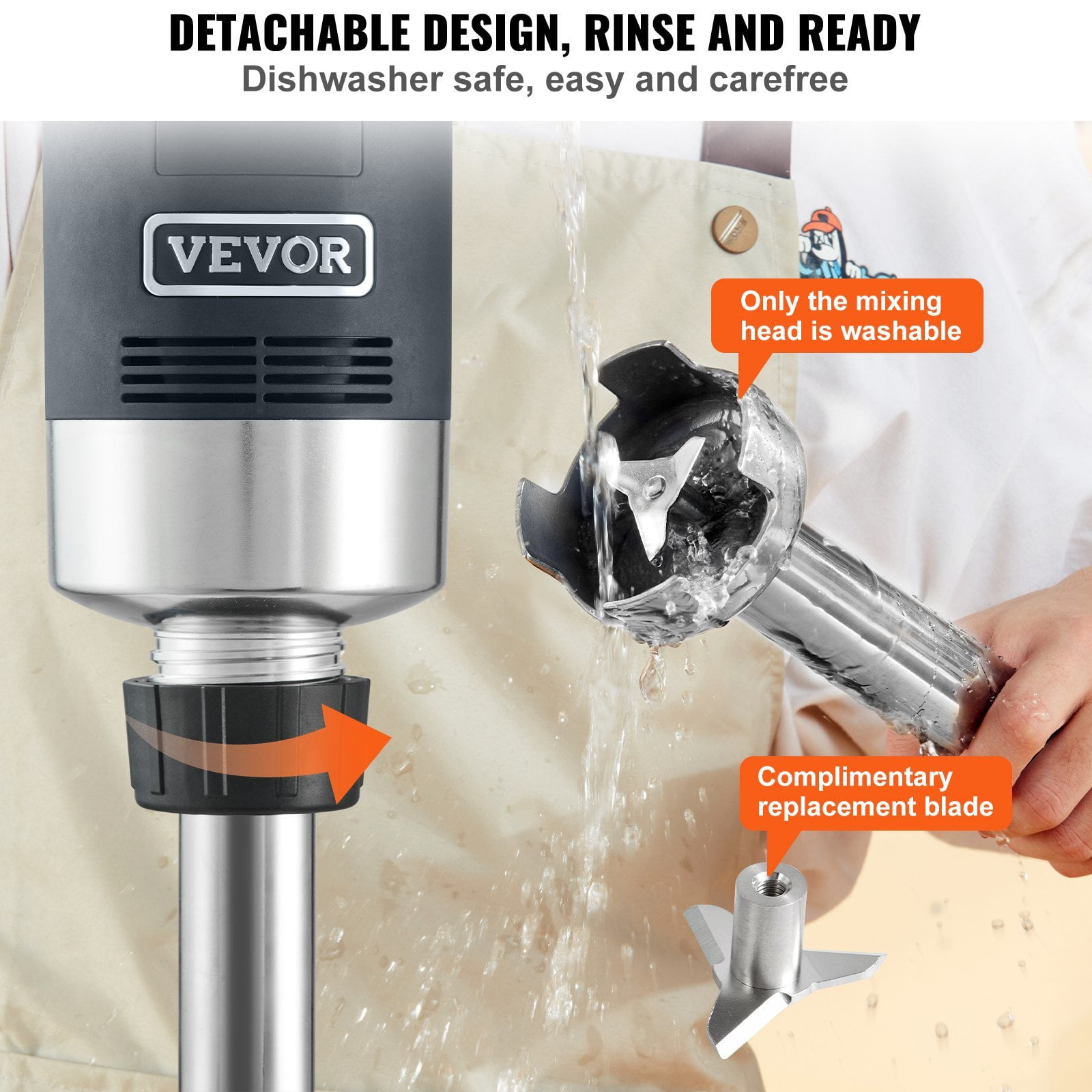 750W Commercial Immersion Blender, 16" Heavy Duty Hand Mixer with 304 Stainless Steel Blade, Variable Speed Stick Blender for Soup, Smoothie, Puree, Baby Food, Kitchen & Restaurant Use