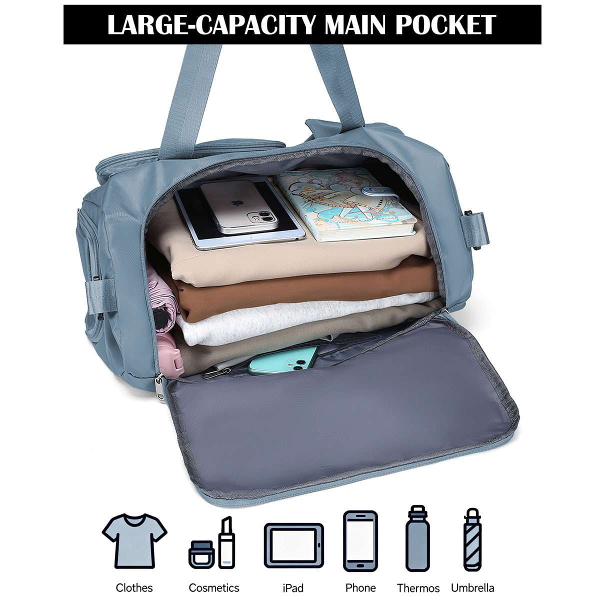 Spencer Gym Duffle Bag Backpack Waterproof Sports Duffel Bags Travel Weekender Bag for Men Women Overnight Bag with Shoes Compartment, Blue