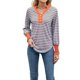 thumbnail image 2 of Sudadera de Rayas de Gran Tamaño para Mujer, Camisa de Larga de Algodón, Corte Holgado, Estilo Henley Color Naranja L, 2 of 10