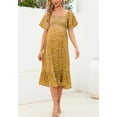 thumbnail image 2 of Floral Shirred Short Sleeve Dress Below for Women Knee Length Yellow X-Large, 2 of 5