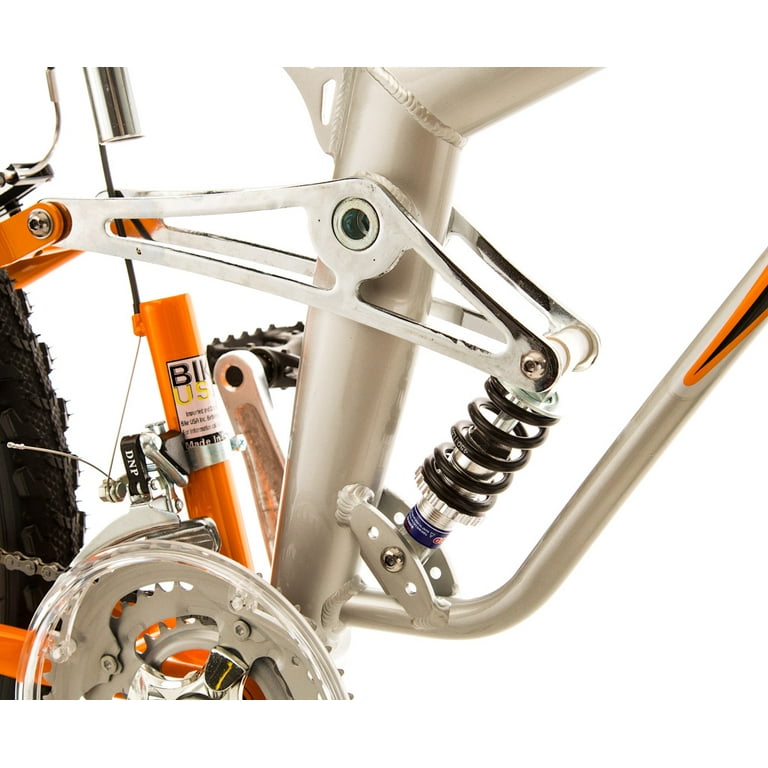 Titan Fusion Pro Men s Dual Suspension Alloy Mountain Bike Orange Silver Walmart