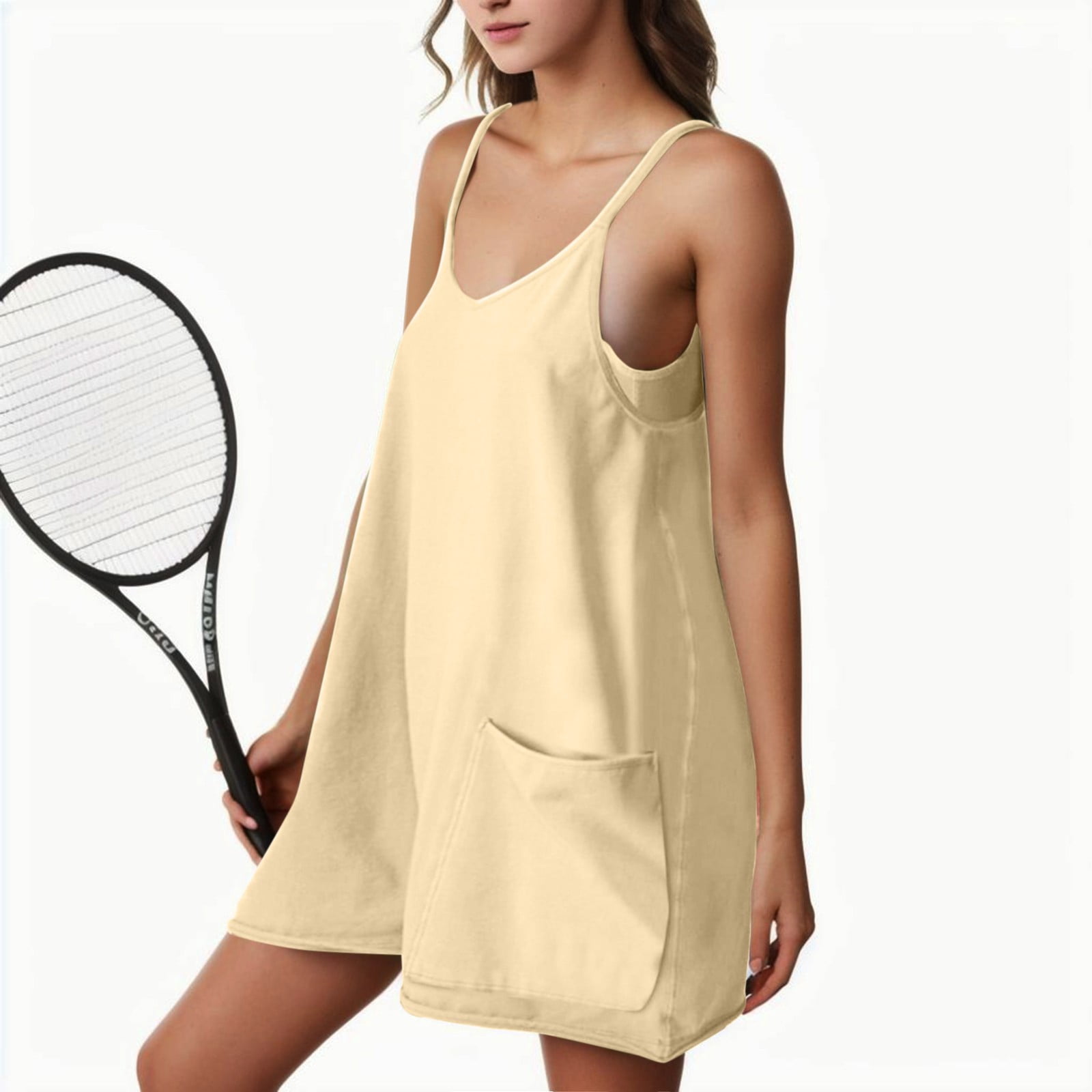 Athletic Dress for Women Casual Sleeveless Spaghetti Strap Sundress Workout Short Tennis Dress with Pockets