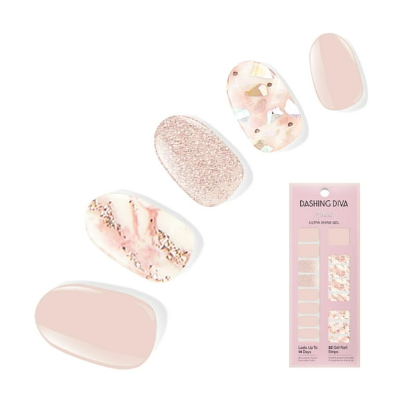 Tiras de uñas brillantes Dashing Diva - Transparente como el cristal | Pegatinas de gel de larga duración resistentes a los rayos UV | Contiene 32 envolturas, 1 almohadilla de preparación, 1 archivo.
