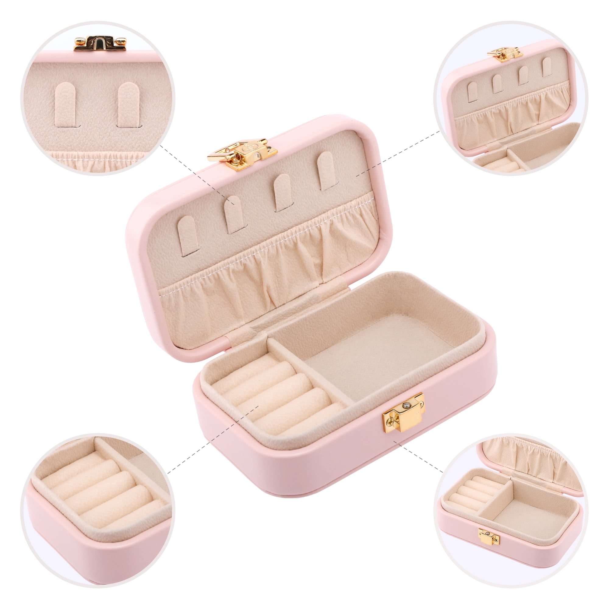 Unique Bargains Mini PU Leather Jewelry Box Jewelry Organizer Case Light Pink