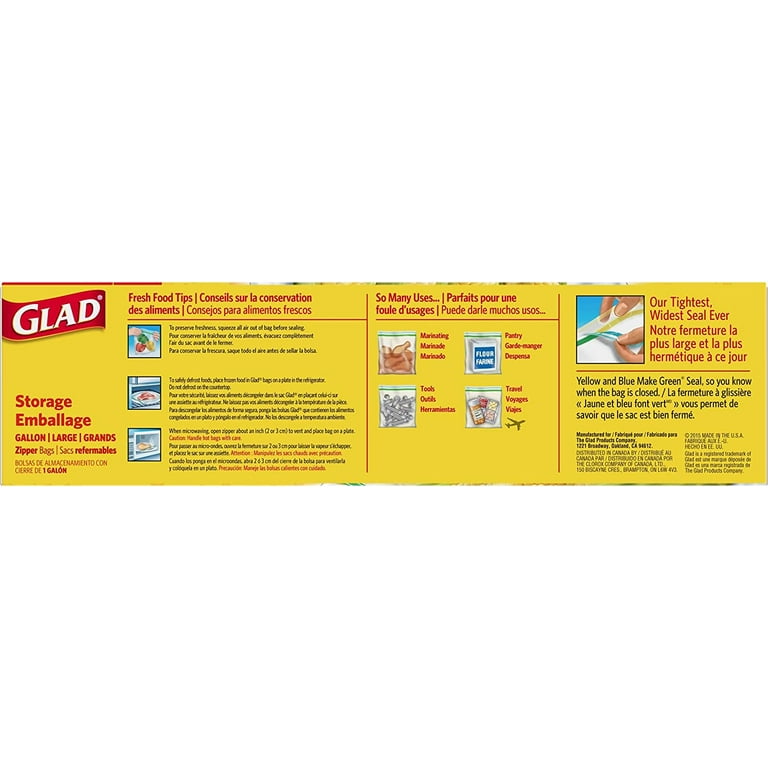 Glad Zipper Freezer Storage Plastic Bags - Gallon - 40 Count (Pack of 4)