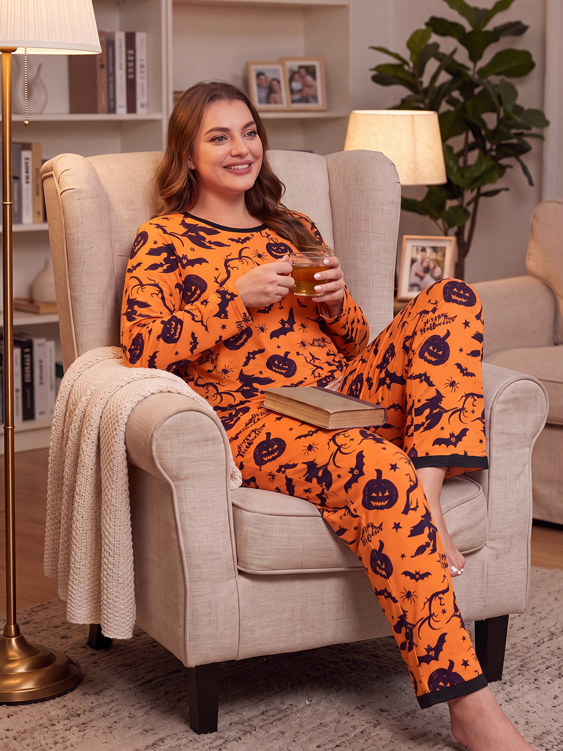 Cueply Women's Plus Size Halloween Pajama Set Long Sleeve photo 4