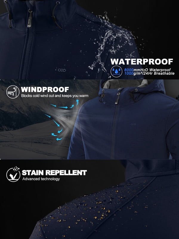 Off Road Ventures Men's Lightweight Softshell Jacket with Hood Waterproof Fleece Lined Windbreaker Outdoor Coat for Hiking