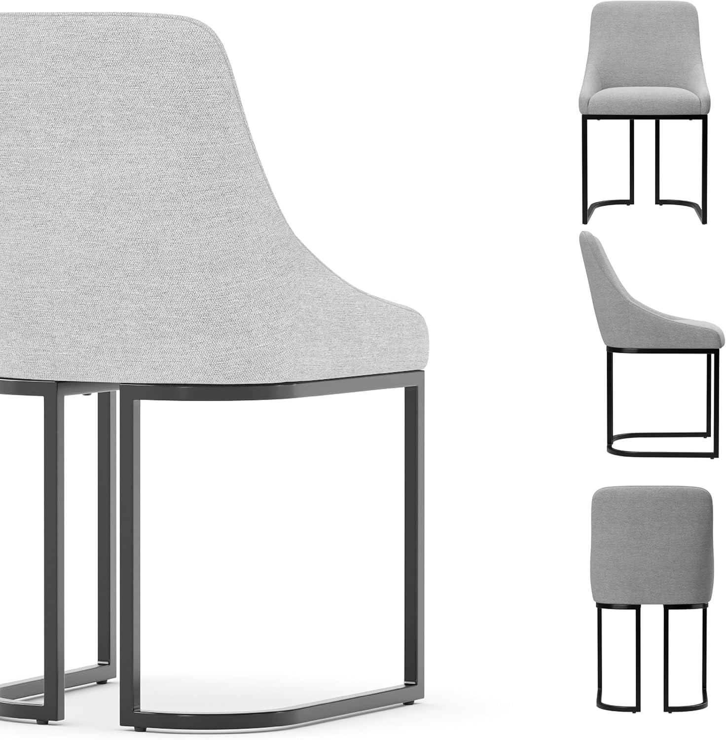 COLAMY Set of 4 Dining Chairs, Modern Upholstered Fabric Kitchen Chairs with U-Shaped Metal Legs, Armless Mid-Back Side Chairs for Home and Hotel, Light Gray