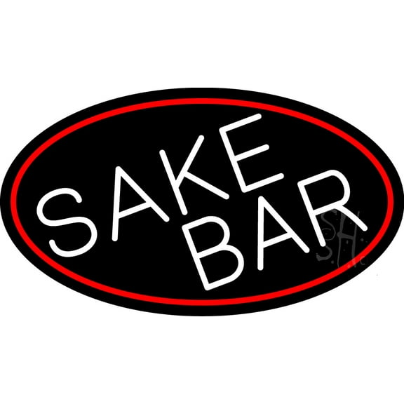 Sake Bar Oval With Red Border LED Neon Sign 20 x 37 - inches, Clear Edge Cut Acrylic Backing, with Dimmer - Bright and Premium built indoor LED Neon Sign for Bar decor.