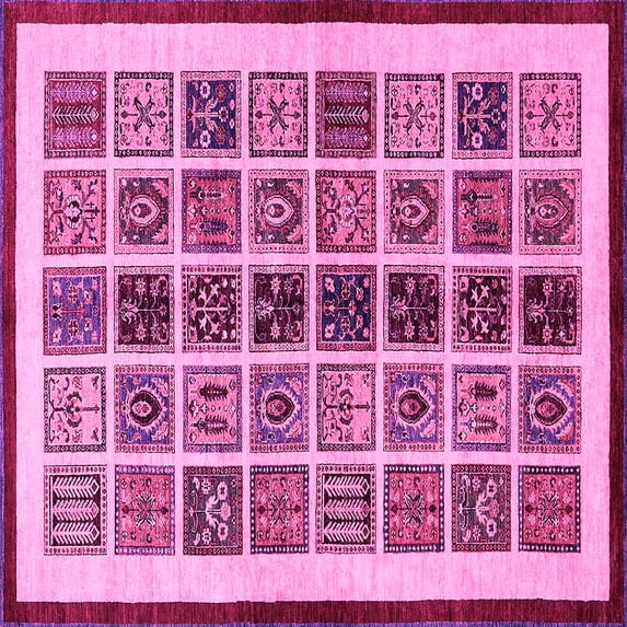 Ahgly Company Indoor Square Abstract Pink Modern Area Rugs, 5' Square