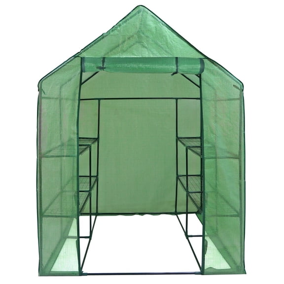 YEXJ 8-Shelf 3-Tier Walk-In Greenhouse - Outdoor Plant Gardening Mini Greenhouse with Zippered Door & Ventilation - Portable Shelter for Seedlings, Herbs & Plants