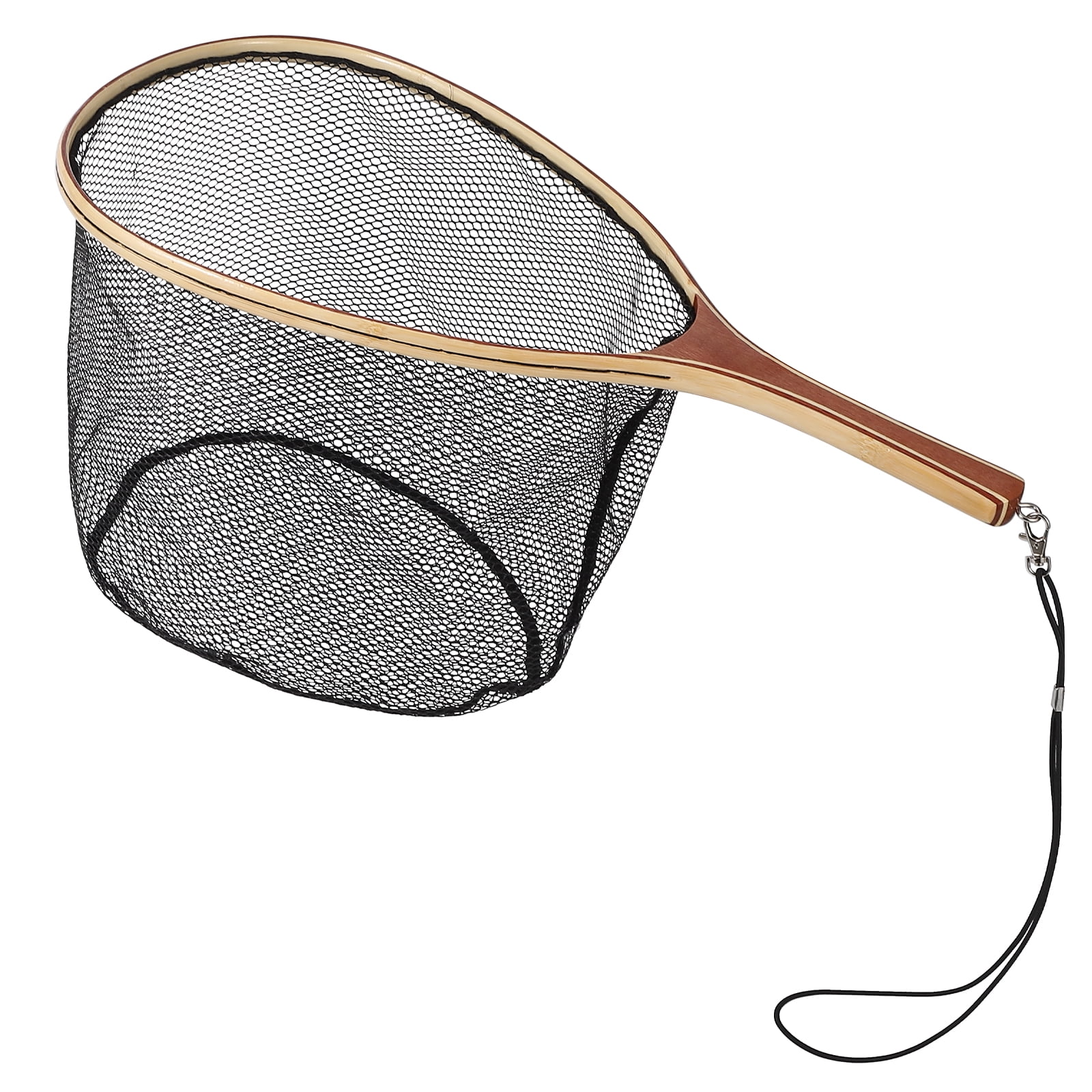 Fly Fishing Landing Net, Soft Rubber Mesh Trout Net for Catch and Release, Gifts for Father Men, Black-Straight Handle