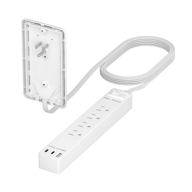 Extensor de salida de cara plana LIDER con 3 receptáculos, enchufe de placa de pared ultrafino con extensor de cable y regleta de 3 salidas