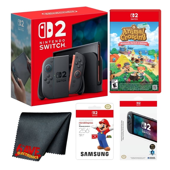 Nintendo Animal Crossing New Horizons - Nintendo Switch 2 Edition Nintendo Switch 2 System 256GB Memory Card Microfiber Cleaning Cloth Premium Screen Protective