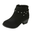 thumbnail image 5 of Girls Chelsea Boots Suede Thickened Winter Warm Ankle Booties Fashion Studded Zip up Chunky Stacked Heel Casual Dress Boots F 2.5 Big Kid, 5 of 5