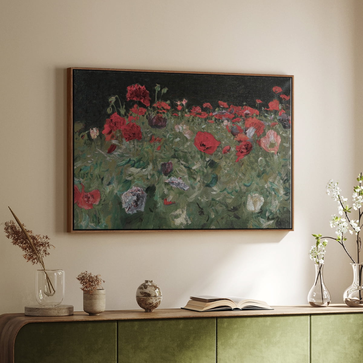 Vintage Botanical Print-XCV By Wexford Home Framed in Walnut Wood Gallery Wrapped Canvas 27 in. x 41 in.