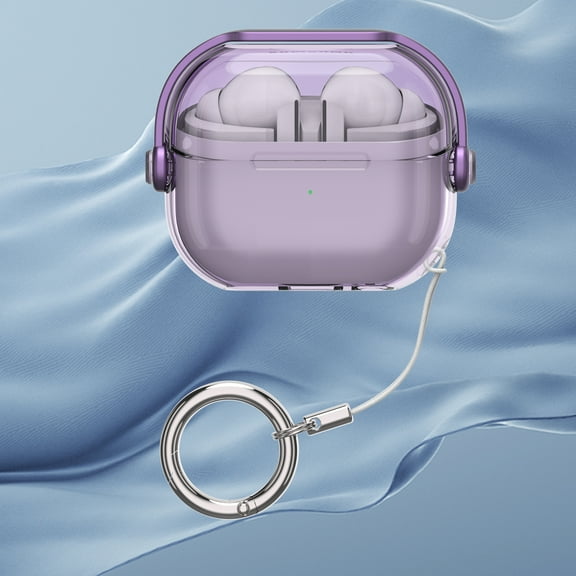 Compatible with Samsung Galaxy Buds 3 Case & Galaxy Buds 3 Pro Case, Clear Case with Ring Keychain, Premium TPU Cover, Wireless Charging, Headphone Accessories, for Men, for Women,Purple