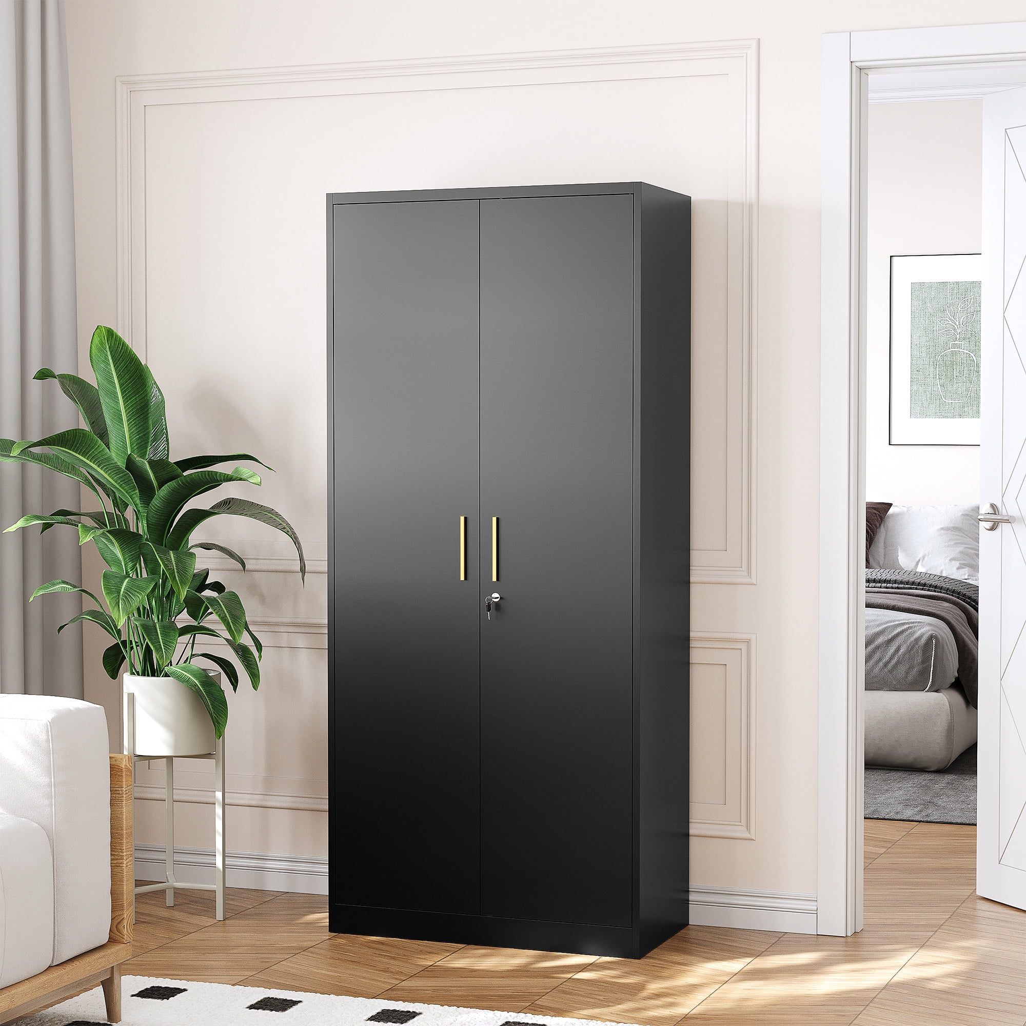 Fesbos Metal Cabinet-71"Tall File Cabinet with 4 Adjustable Shelves, Locking Black Steel Storage Cabinets for Home,Kitchen, School, Office