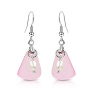 Besheek Sterling Silver Pink & Freshwater Pearl Seaglass Boho Chic Earrings