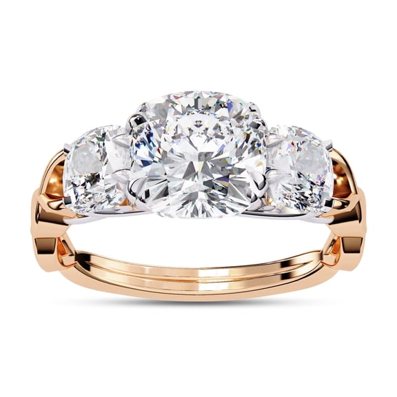 IGI Certified Lab Grown Diamond Engagement Ring | Center 7.5MM Cushion Cut Infinity 3 Stone Anniversary Wedding Rings For Women In 18K Solid Rose Gold | F-G, VS-SI Quality (3.50 Ctw) Ring Size-10